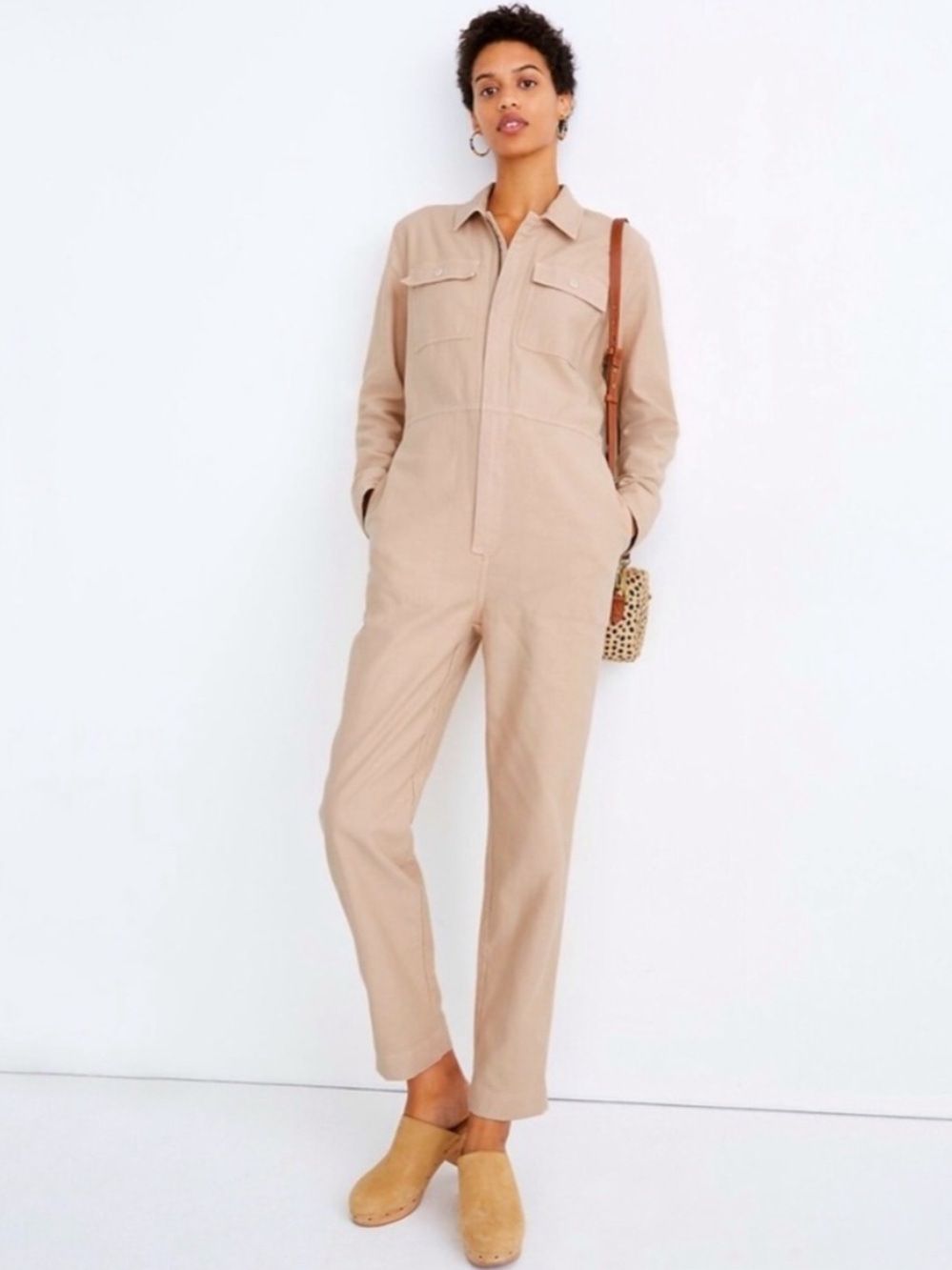 Madewell Garment-Dyed Zip-Front Coverall Jumpsuit Light Pink Utility